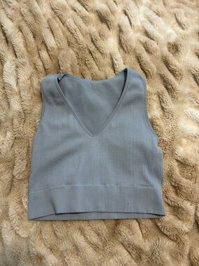 Surf Gypsy Ribbed V-Neck Crop Top - Slate Gray Blue